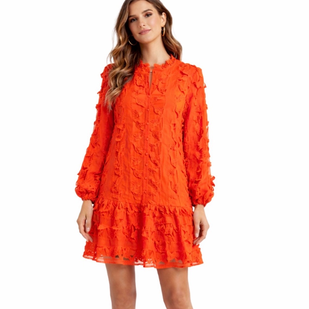 Orange Dress Long-Sleeve Lace Festival XS